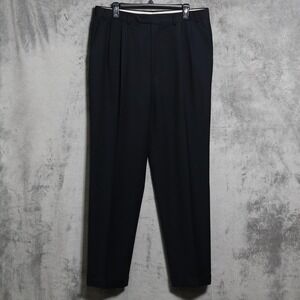 Canali Pants Mens 35x32.5 Black Dress Wool Pleated Cuffed Tapered Made In Italy